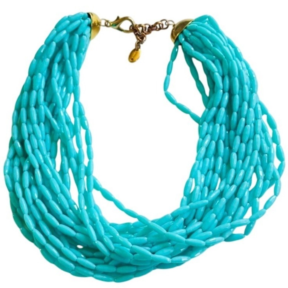 VTG‎ Al Gingillo Milano beaded necklace teal Blue resin beads Multi Strand 25"